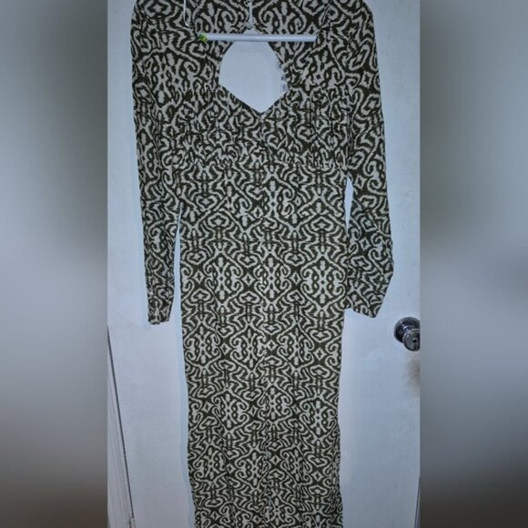 Zara Ecru/khaki Printed Midi Dress NWT - Picture 2 of 4